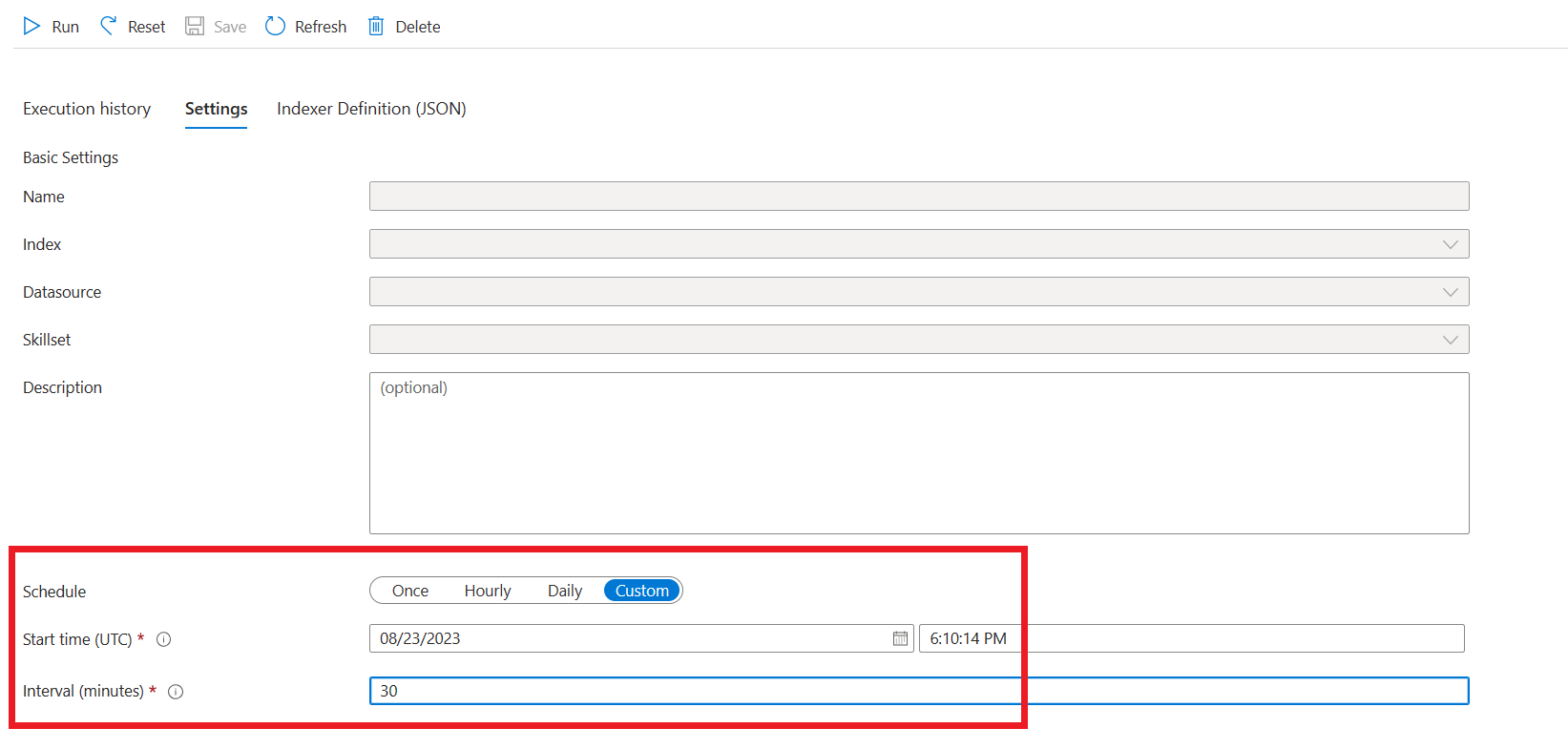 A screenshot of the settings page for an individual indexer.