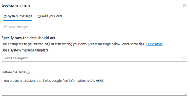 A screenshot showing the system message option in Azure AI Foundry portal.