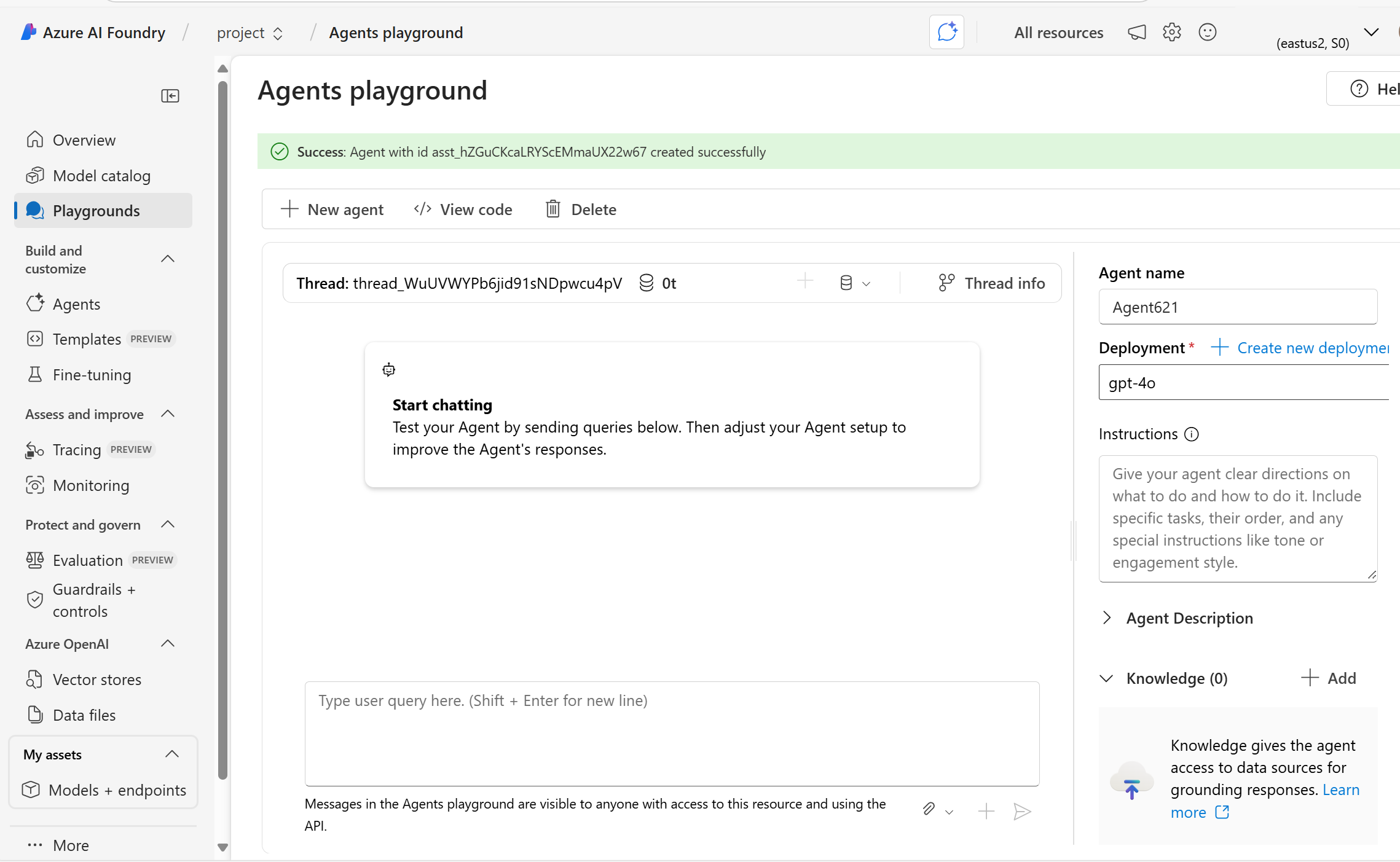 Screenshot of the agent playground.