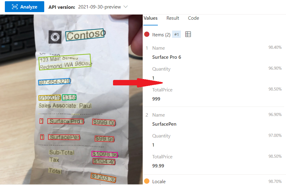 Screenshot that shows a sample receipt.