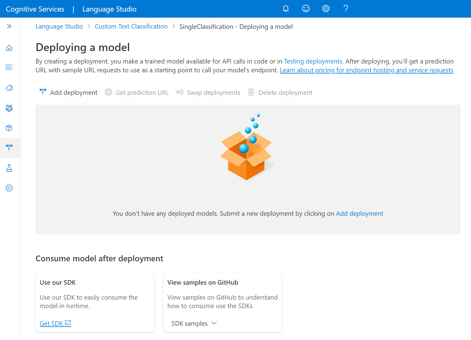 A screenshot showing the deployment button
