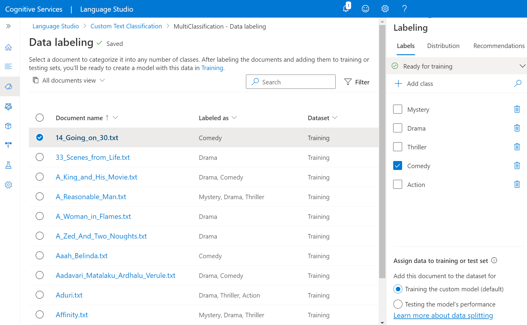 A screenshot showing the multiple label classification tag page.
