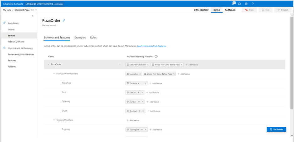 A screenshot of adding feature to entity.