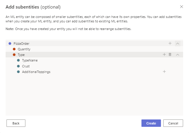 A screenshot of adding subentities.