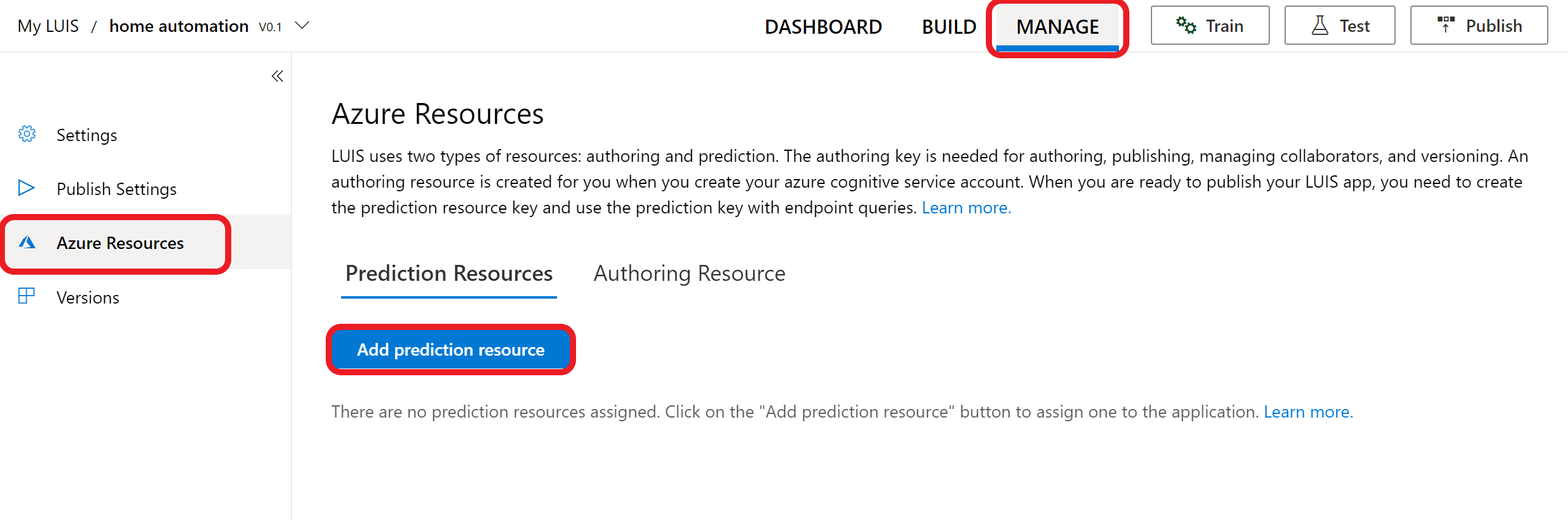 Add Prediction resource from portal
