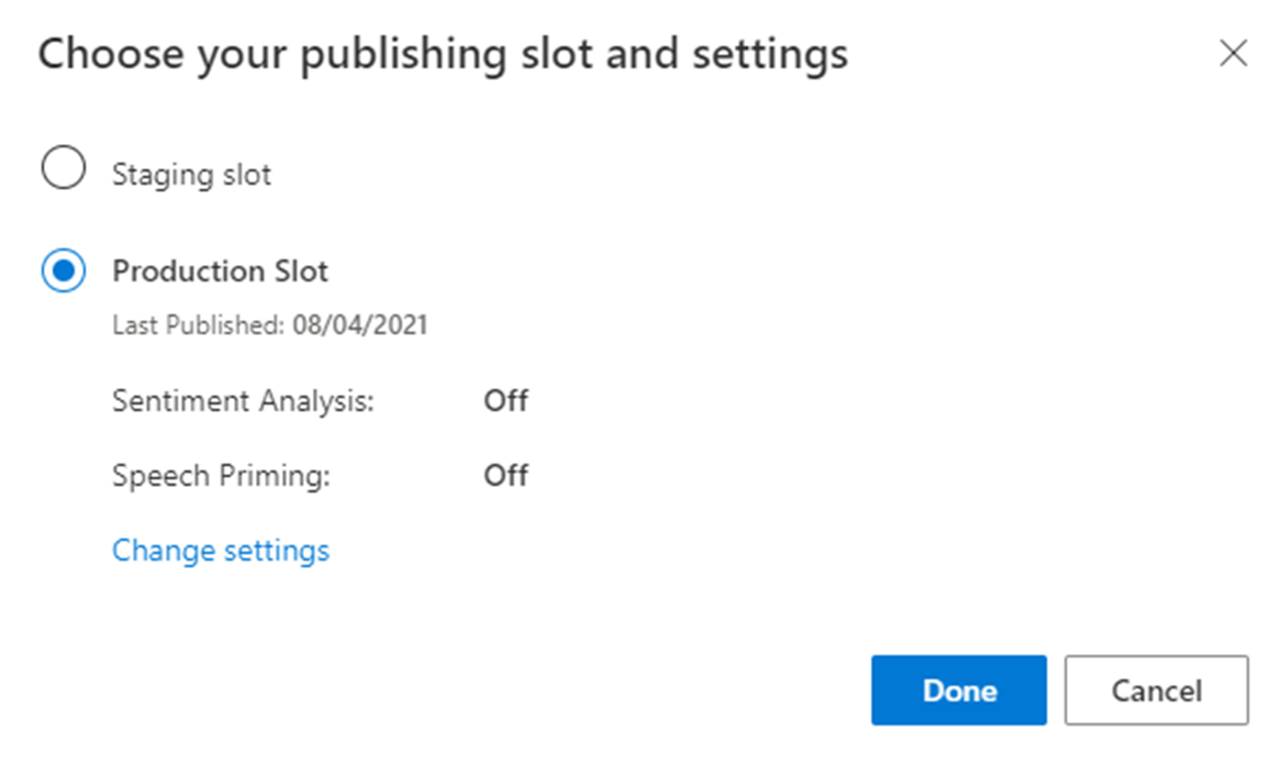 A screenshot showing the production slot selector.