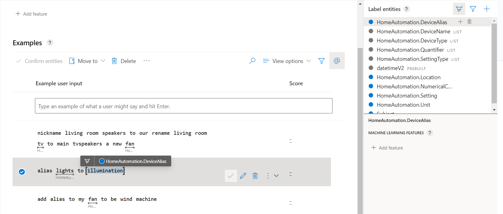 label an entity using the entity palette