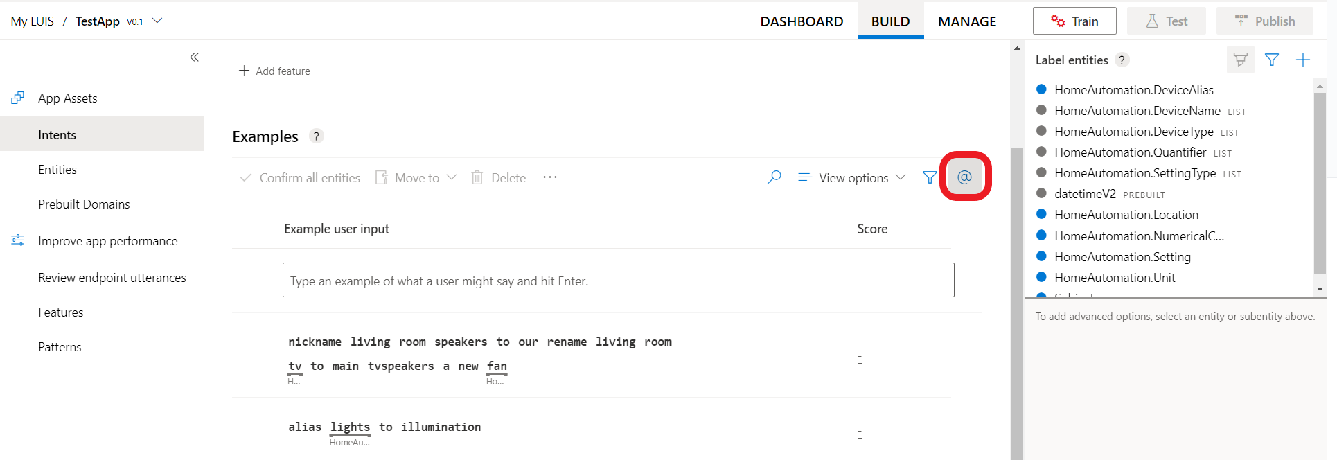 labelling an entity using the entity palette