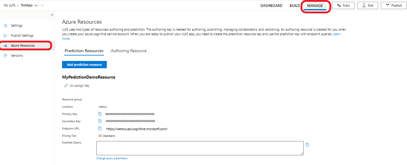 Choose a type of Language Understanding prediction resource.