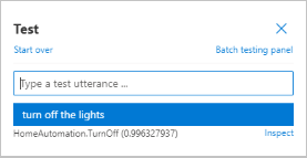 Screenshot of test panel with utterance highlighted