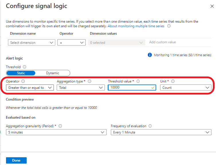 Screenshot that shows the alert logic page.