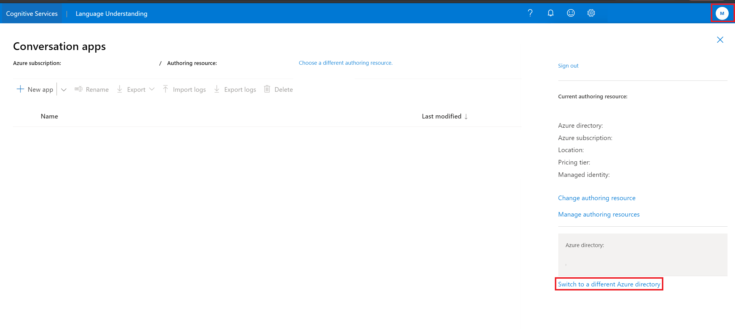 A screenshot showing how to choose a different authoring resource.