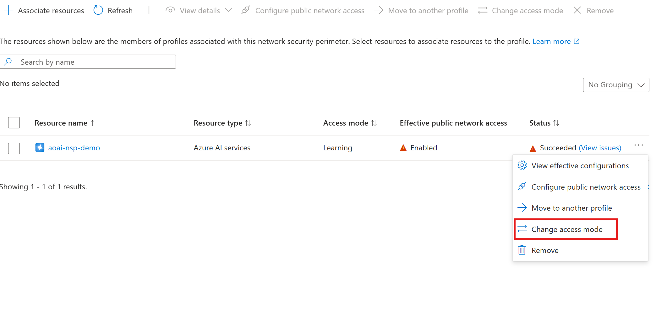 A screenshot showing the button to change the access mode.