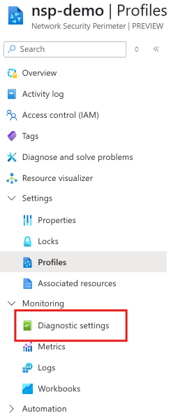 A screenshot showing the button for navigating to the diagnostic settings.