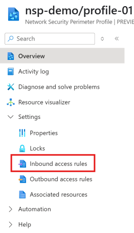 A screenshot showing the button to navigate to the inbound access rules.