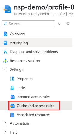 A screenshot showing the button to navigate to outbound access rules.