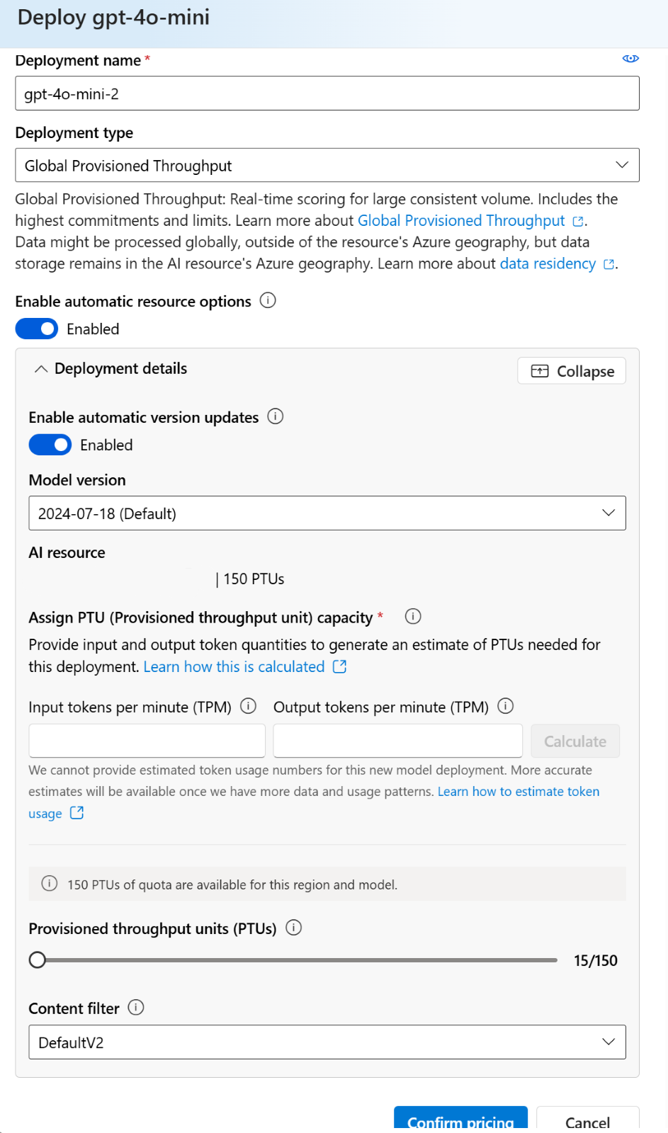 Screenshot of the Azure AI Foundry portal deployment page for a provisioned deployment.