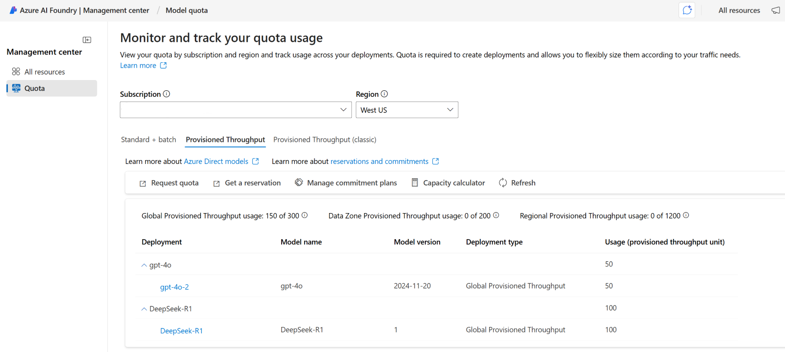 Screenshot of the fungible PTU quota in quota page.