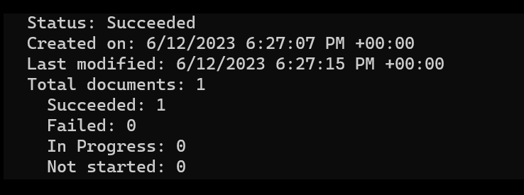 Screenshot of the Visual Studio Code output in the terminal window.