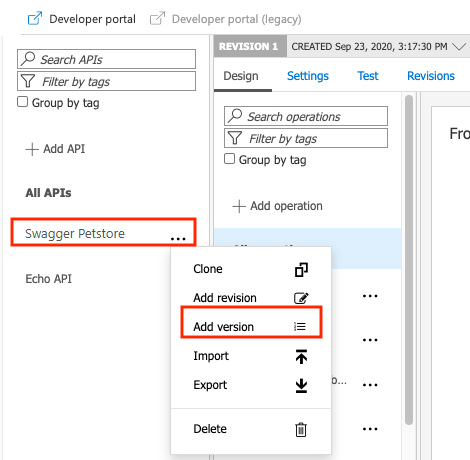 Screenshot showing the steps for adding a version.