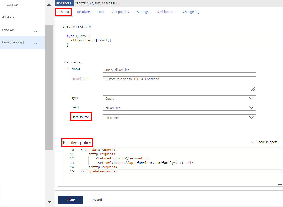 Screenshot of resolver policy editor in the Azure portal.
