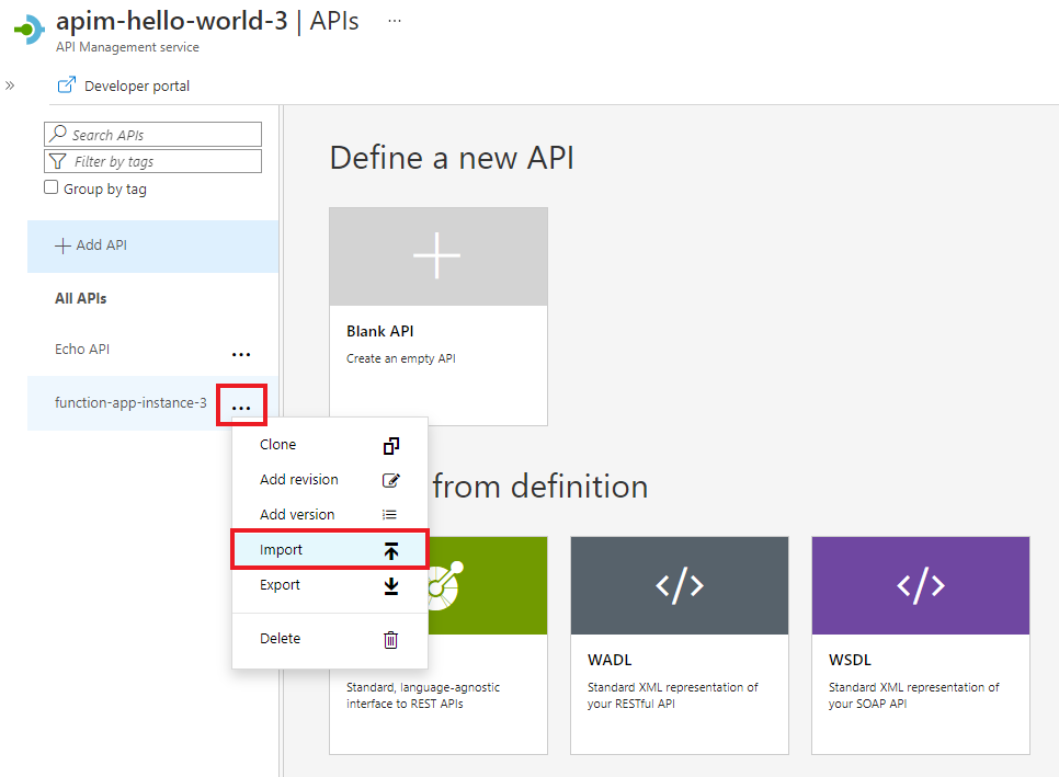 Screenshot that shows the Import menu option.
