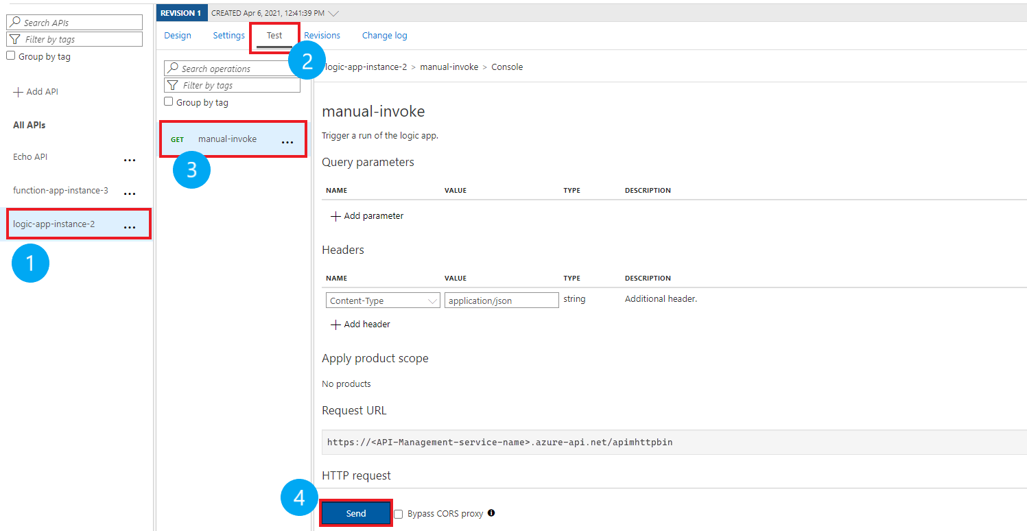 Screenshot that shows the steps for testing an API.