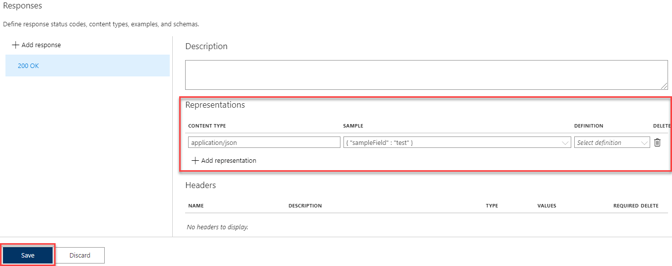 Screenshot that shows the Representations section.