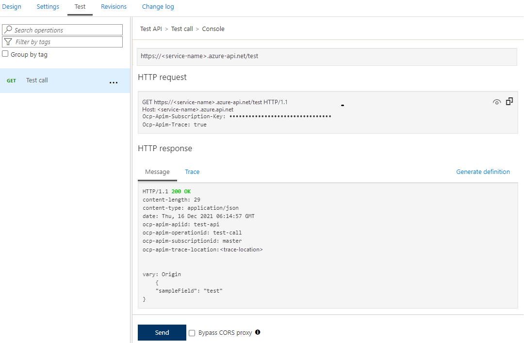 Screenshot that shows the mock HTTP response.