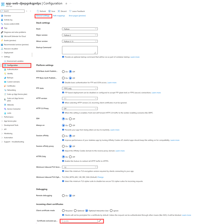 Screenshot that shows how to set a certificate exclusion path.
