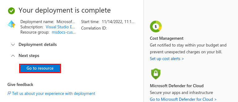 Screenshot showing how to open the management page of the new managed identity.