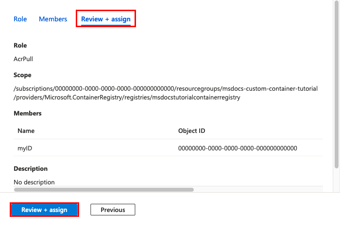 Screenshot showing the last step of role assignment.