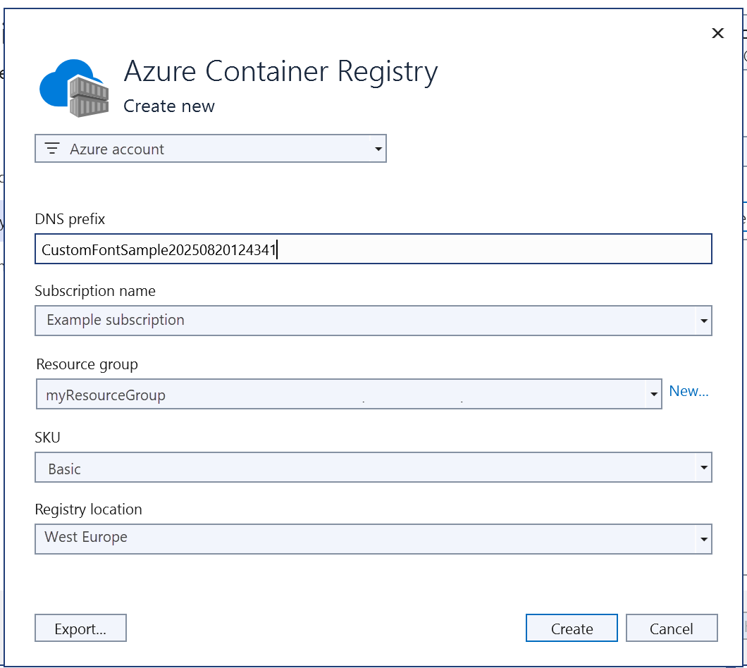 Screenshot of the Azure Container Registry window.