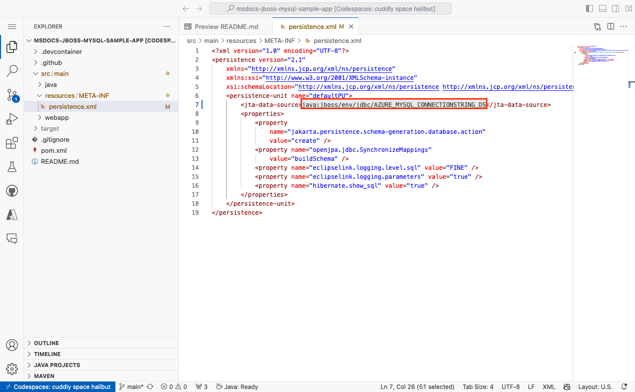 A screenshot showing a GitHub codespace and the ContextListener.java file opened.