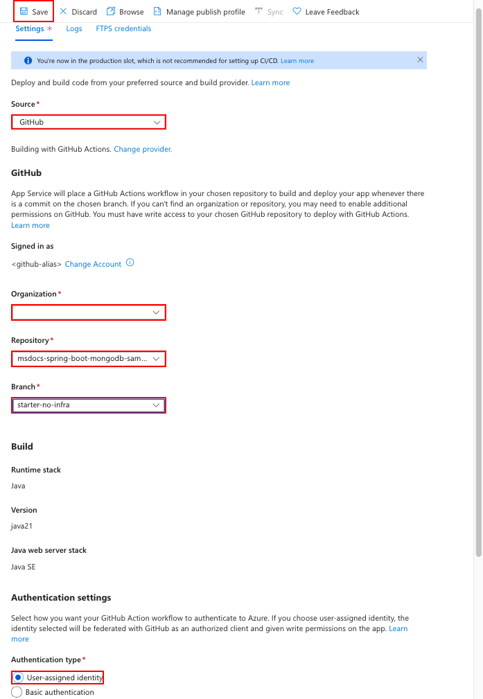 A screenshot showing how to configure CI/CD using GitHub Actions.