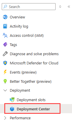 A screenshot showing how to open the deployment center in App Service (FastAPI).