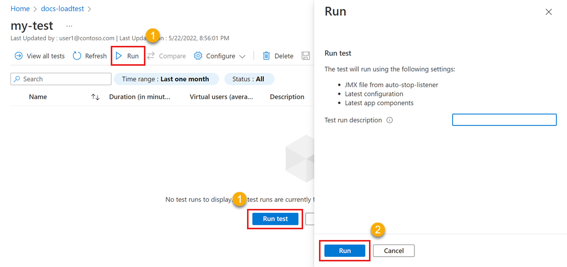 Screenshot that shows the run confirmation page.