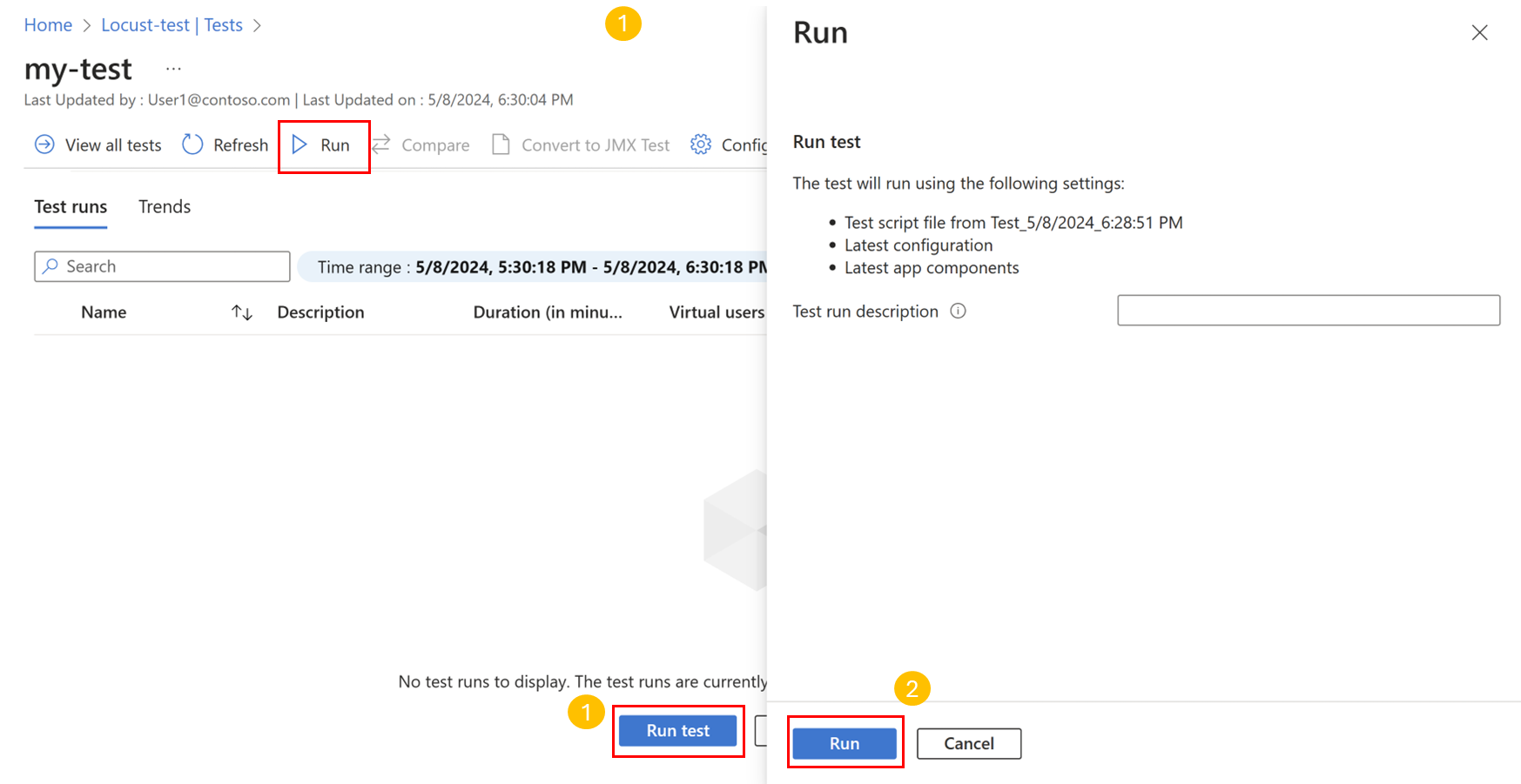 Screenshot that shows the run confirmation page.