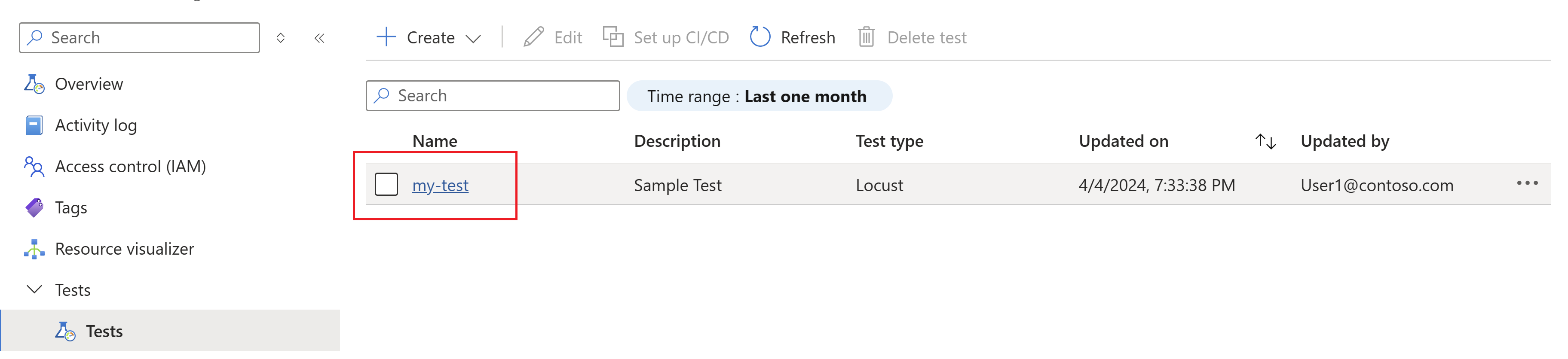 Screenshot that shows the list of load tests.