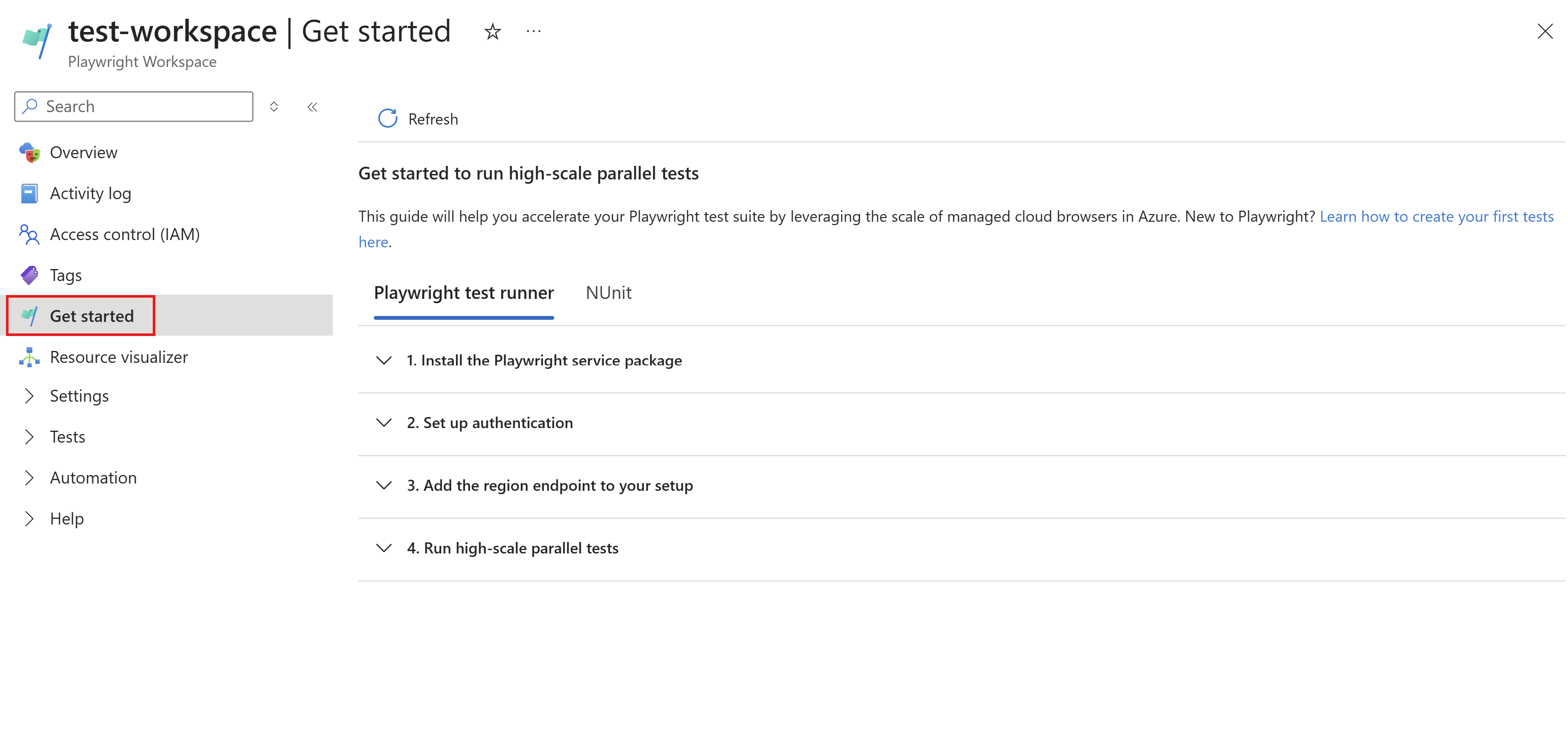Screenshot that shows how to navigate to the Get Started page.