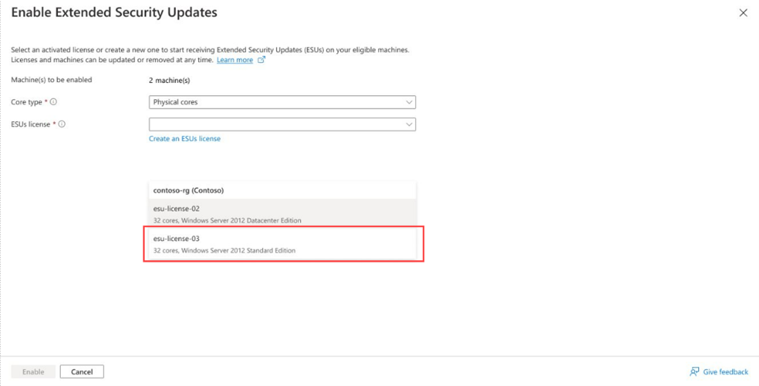Screenshot of how to select and enable license.