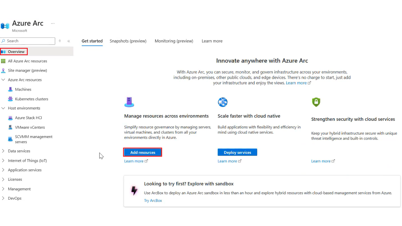 Screenshot of how to select Add your infrastructure for free.