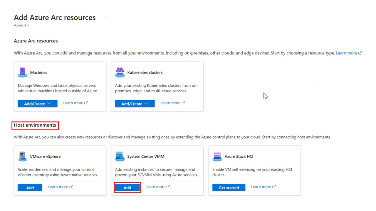 Screenshot of how to select System Center V M M platform.