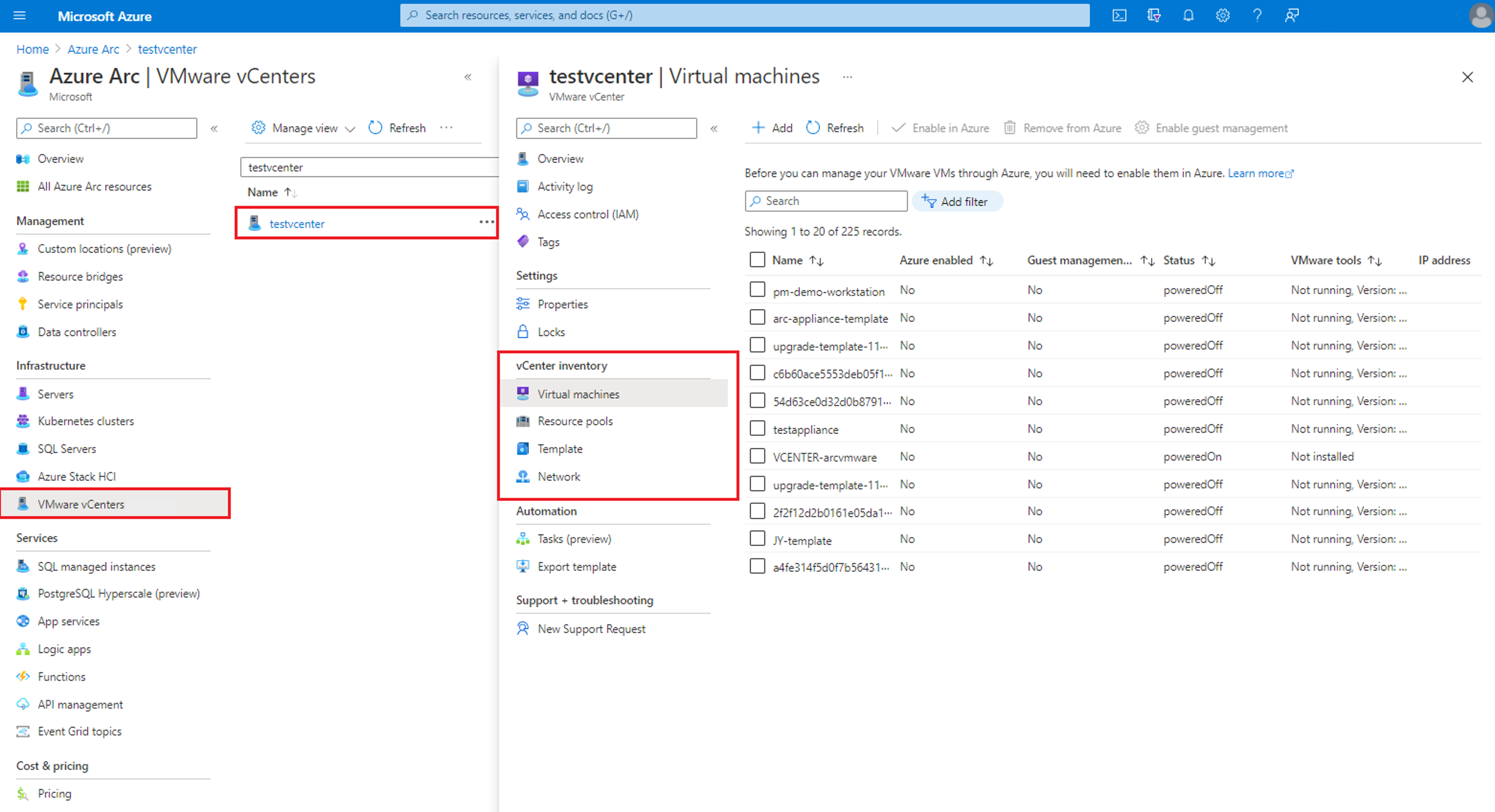 Screenshot of where to browse your VMware Inventory from the Azure portal.