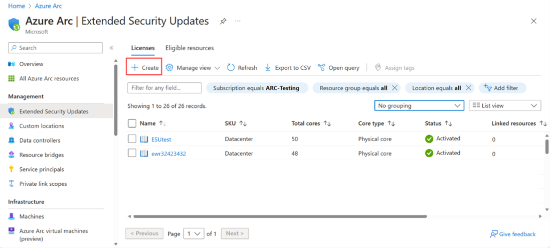 Screenshot of how to create a new license.