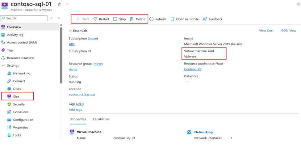 Screenshot that shows the page for performing virtual hardware operations.