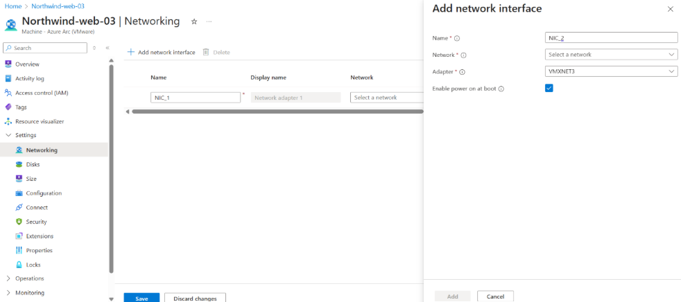 Screenshot showing add network interface screen.