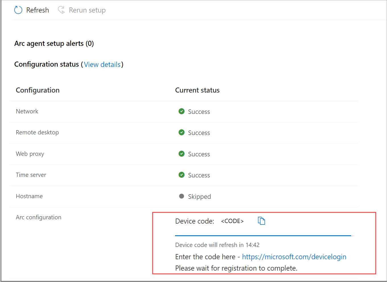 Screenshot of the Arc agent sign in and registration dialog in the Configurator app for Azure Local.