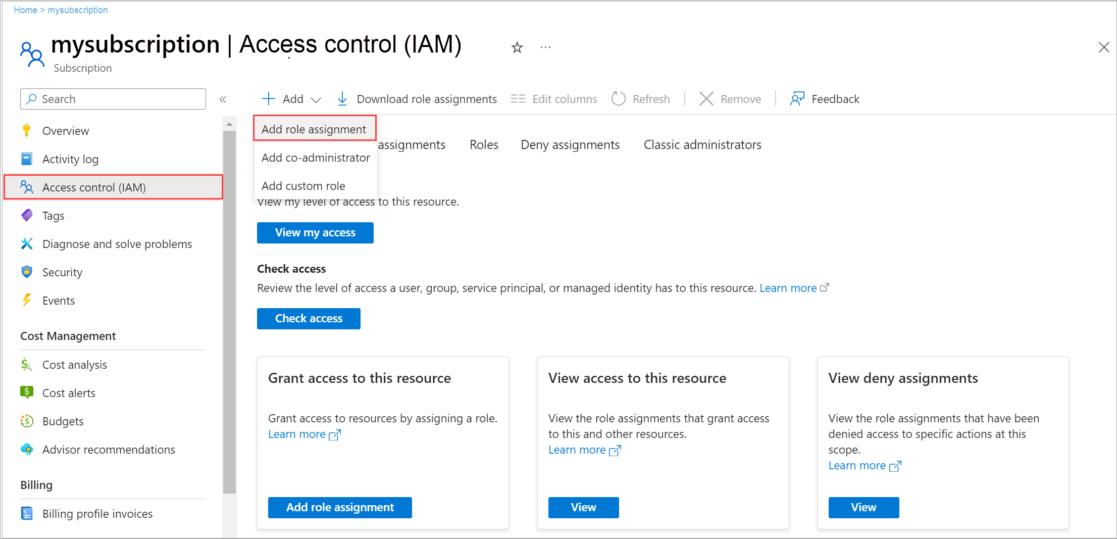 Screenshot of the Add role assignment in Access control in subscription for Azure Local deployment.