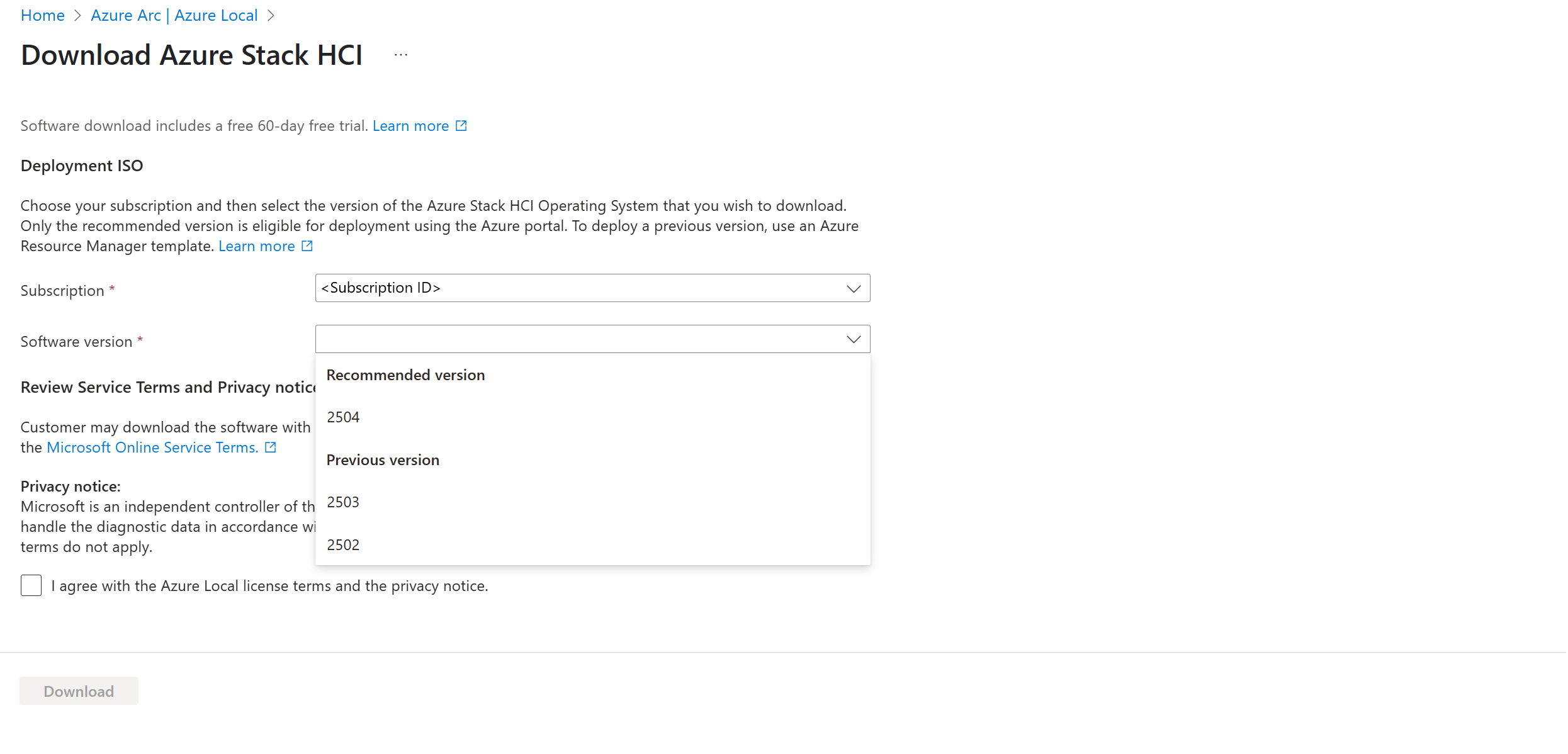 Screenshot of the Download Azure Stack HCI OS version 23H2 page showing step 2.